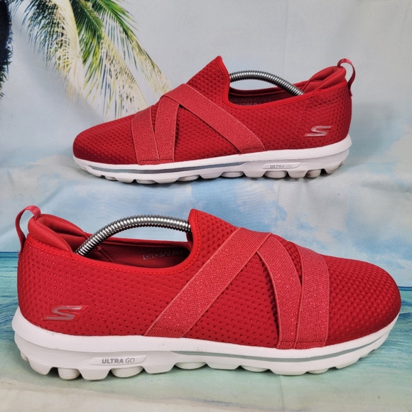 Skechers Classic Red Mesh Slip-On Shoes Womans 9.5 - Picture 1 of 9
